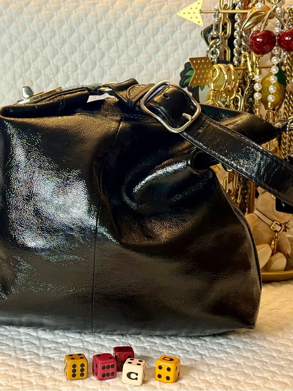 Black Patent Leather Peyton Shoulder Bag - Women's Handbag